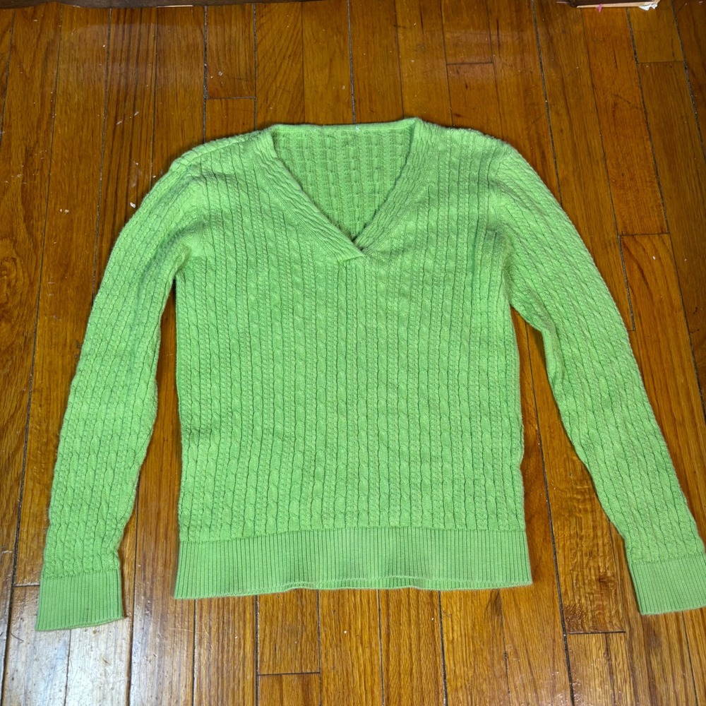 Cable knit Green business casual preppy sweater pullover pima cotton sz S-M